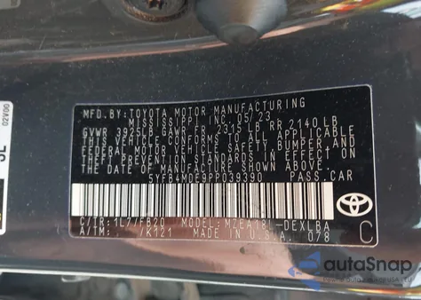 2023 Toyota Corolla Le z USA, uszkodzony, nr VIN 5YFB4MDE9PP039390